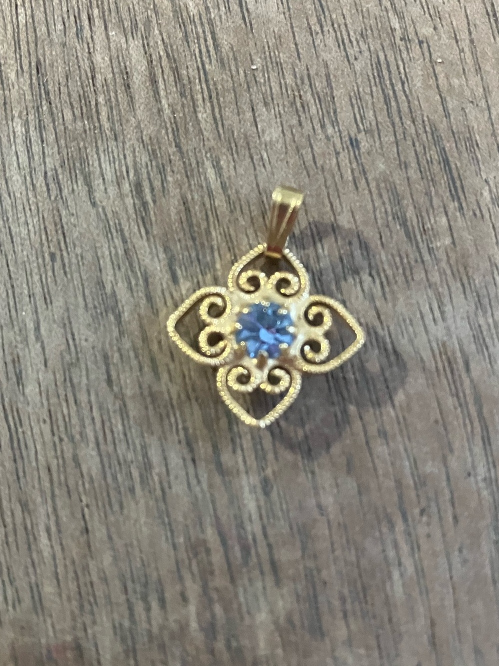 Gold Filigree Pendant with Blue Topaz Stone